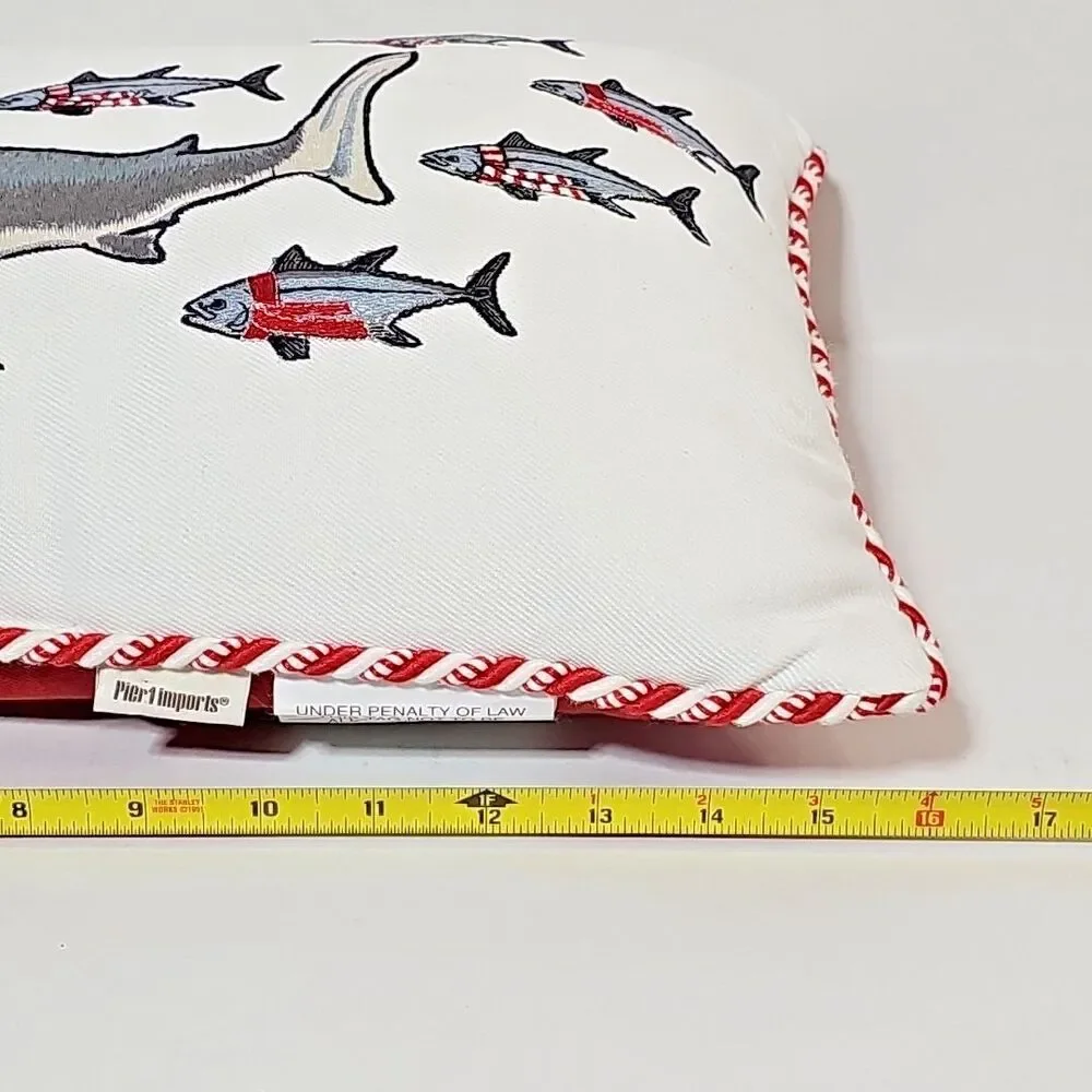 Pier 1 Imports Decorative Christmas Pillow Sharkmas Santa Shark Embroidered Fish